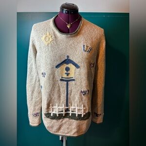 Christopher & Banks Tan Sweater with Blue and Yellow Accents